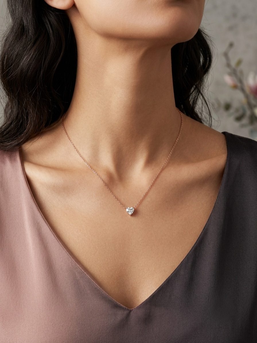 Model wearing Heart Shaped Stone Necklace