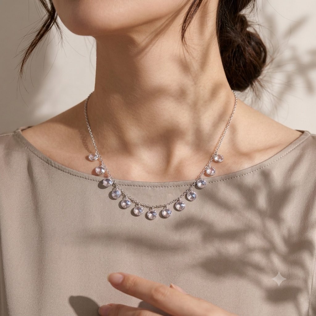 Model wearing Crystal Charm Drop Necklace